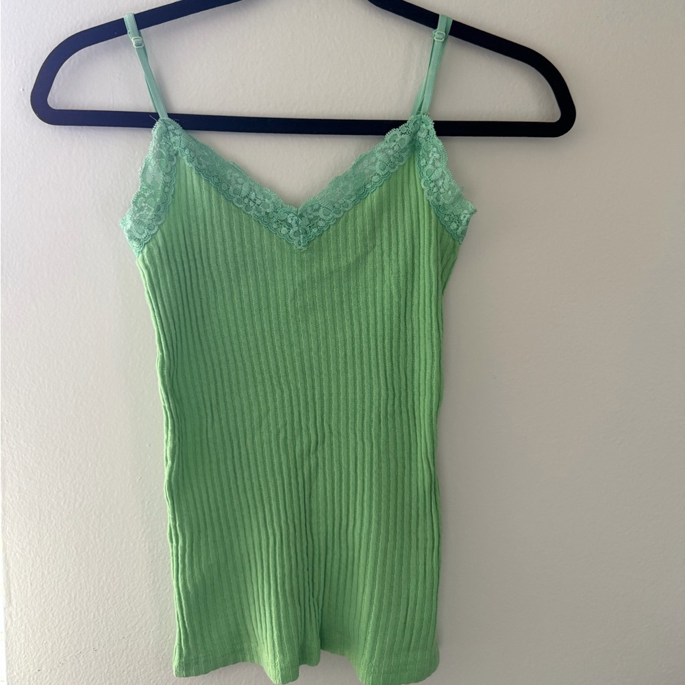 Frenchi Mint Lace Ribbed Top